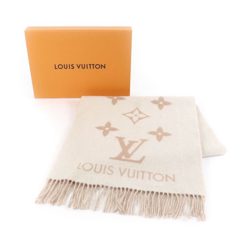 Louis Vuitton 2024 M78123 Scarf Reykjavik 100% Cashmere Beige Logo Design