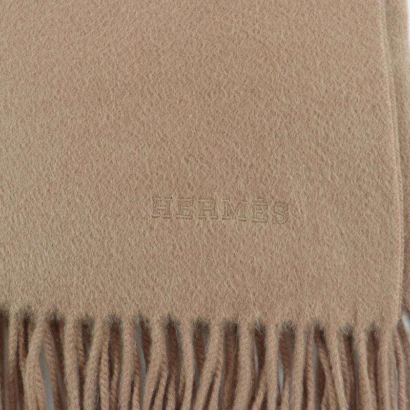 Hermes 100% Cashmere Logo Embroidered Fringed Extra Large Scarf Shawl