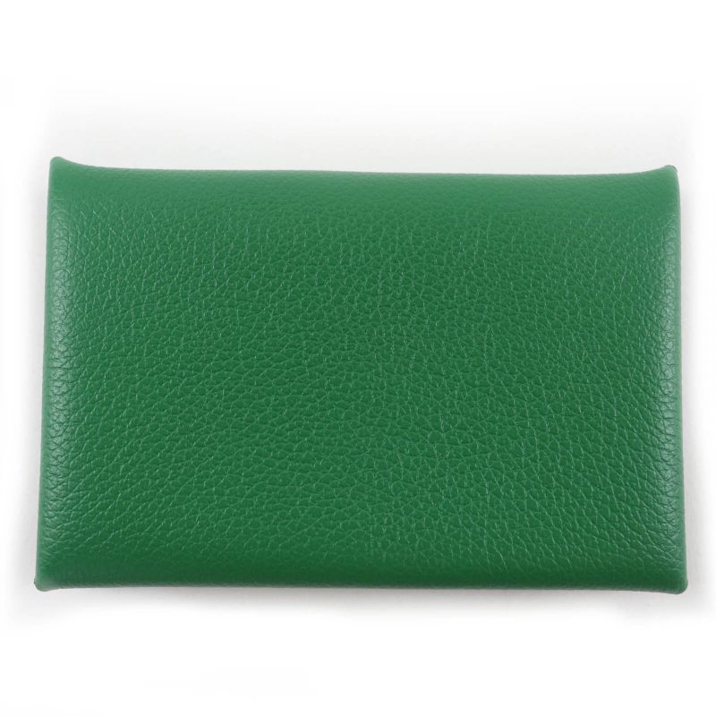 Hermes Bastia Vaux Epson Vert Bengal Silver Hardware Card Case Engraved B With