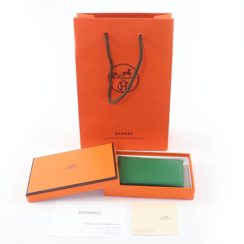 Hermes Bastia Vaux Epson Vert Bengal Silver Hardware Card Case Engraved B With