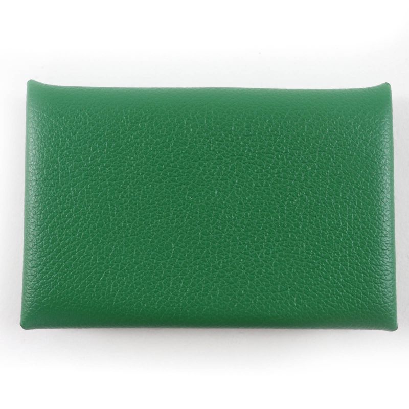 Hermes Bastia Vaux Epson Vert Bengal Silver Hardware Card Case Engraved B With