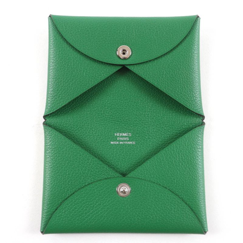 Hermes Bastia Vaux Epson Vert Bengal Silver Hardware Card Case Engraved B With