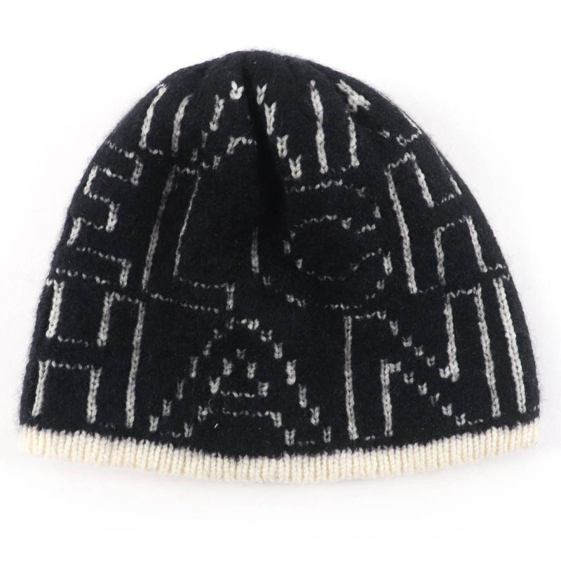 CHANEL 21K Cashmere Silk Blend Logo Design Beanie Knit Cap Black White Genuine