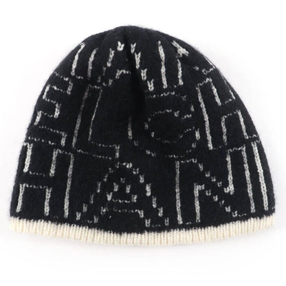 CHANEL 21K Cashmere Silk Blend Logo Design Beanie Knit Cap Black White Genuine
