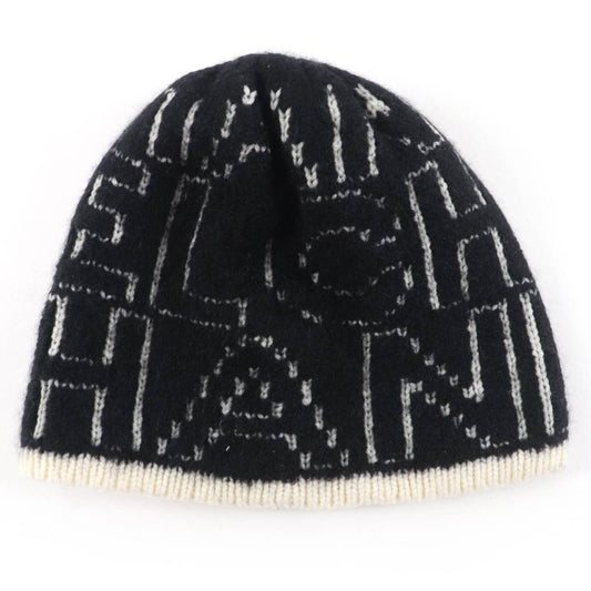 CHANEL 21K Cashmere Silk Blend Logo Design Beanie Knit Cap Black White Genuine