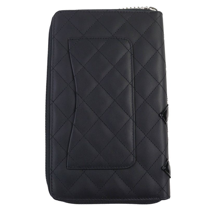 CHANEL A26710 Cambon Line Calfskin Coco Mark Round Zip Wallet Organizer Long
