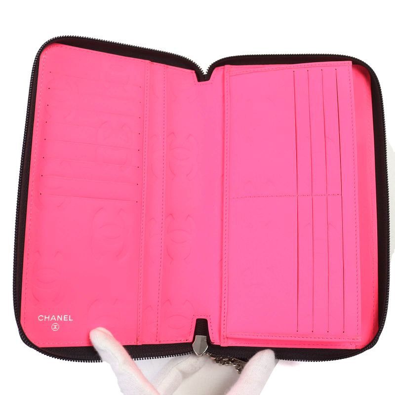 CHANEL A26710 Cambon Line Calfskin Coco Mark Round Zip Wallet Organizer Long