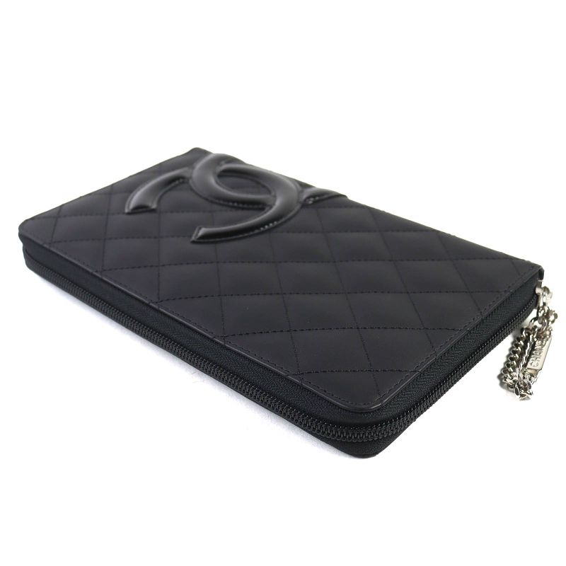 CHANEL A26710 Cambon Line Calfskin Coco Mark Round Zip Wallet Organizer Long