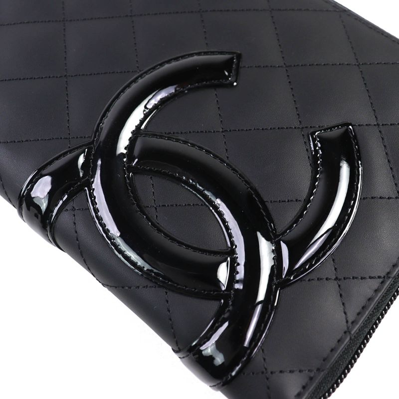 CHANEL A26710 Cambon Line Calfskin Coco Mark Round Zip Wallet Organizer Long