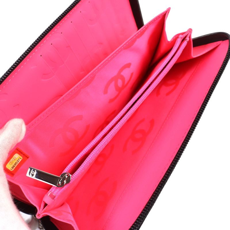 CHANEL A26710 Cambon Line Calfskin Coco Mark Round Zip Wallet Organizer Long