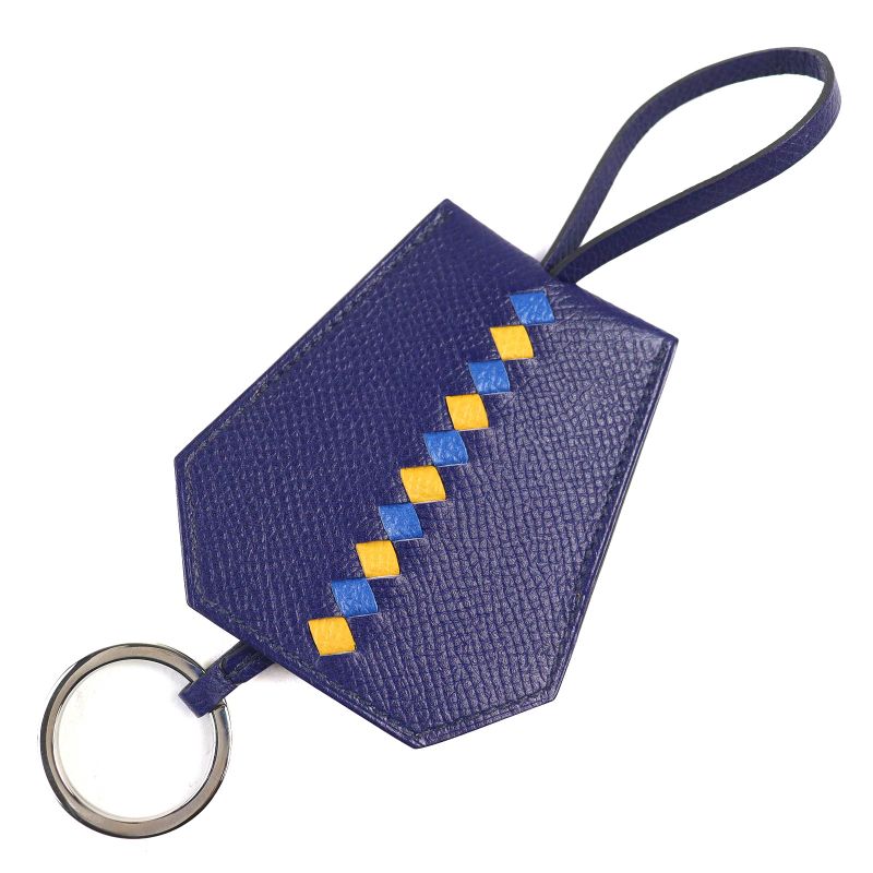 Hermes Leather Clochette Key Ring Key Charm Key Holder Navy Engraved B Made In