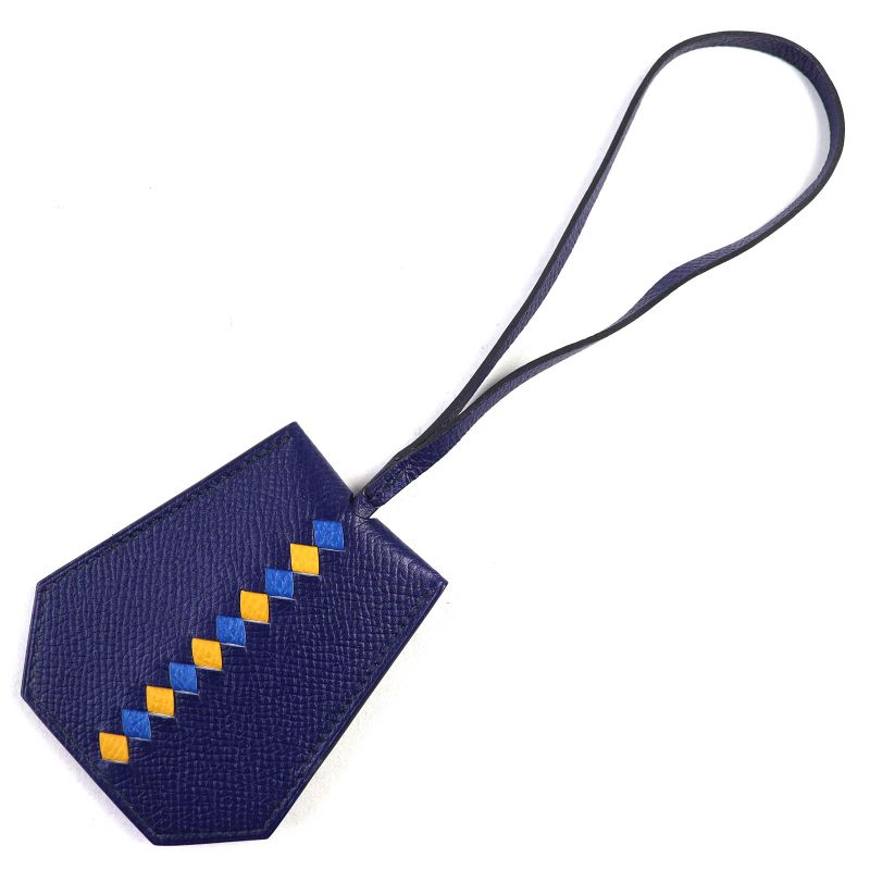 Hermes Leather Clochette Key Ring Key Charm Key Holder Navy Engraved B Made In