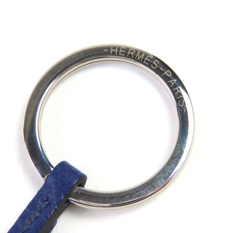 Hermes Leather Clochette Key Ring Key Charm Key Holder Navy Engraved B Made In