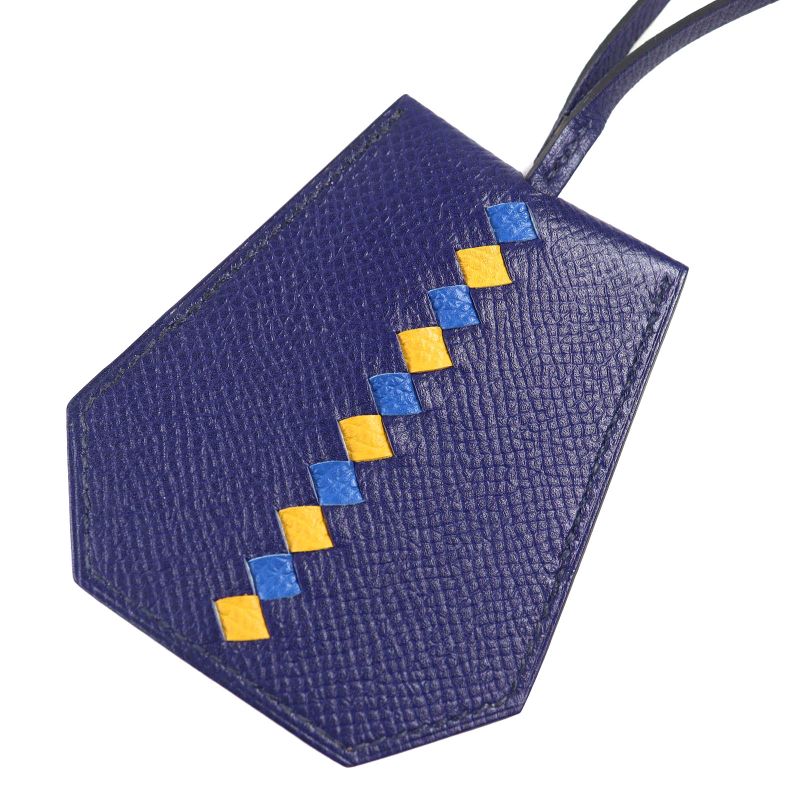 Hermes Leather Clochette Key Ring Key Charm Key Holder Navy Engraved B Made In