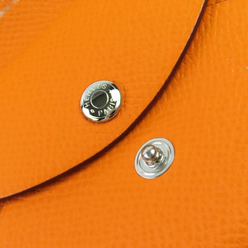 Hermes Calvi Duo Vaux Epson Silver Hardware Card Case Coin Case Orange With B