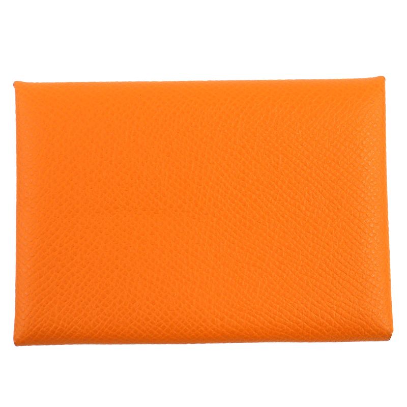 Hermes Calvi Duo Vaux Epson Silver Hardware Card Case Coin Case Orange With B