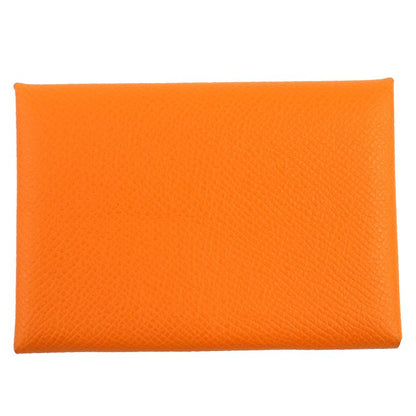 Hermes Calvi Duo Vaux Epson Silver Hardware Card Case Coin Case Orange With B