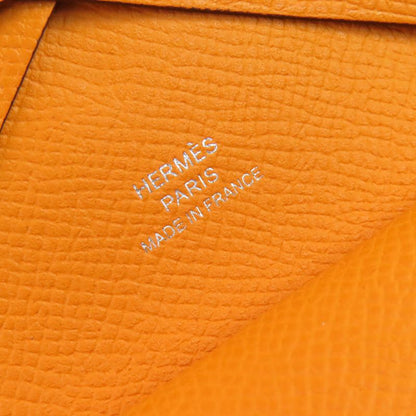 Hermes Calvi Duo Vaux Epson Silver Hardware Card Case Coin Case Orange With B