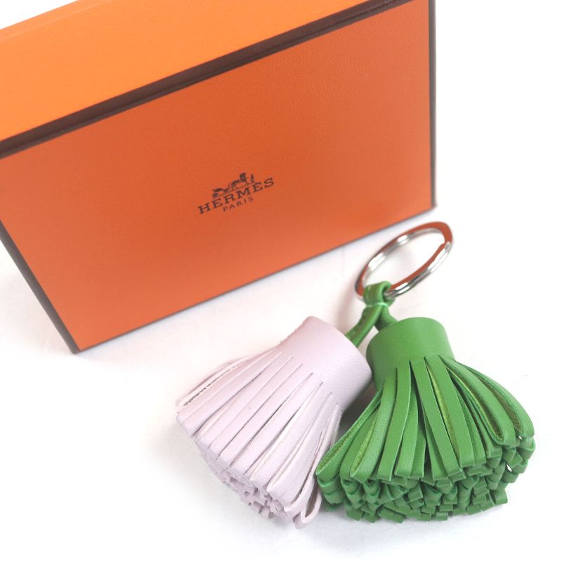 Hermes Carmen Unodos Aniomiro Fringe Key Holder Key Charm Bag Charm Vert Yucca