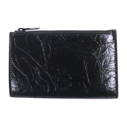 Balenciaga 766465 Crush Leather Fragment Case Card Boulder Coin Case Black