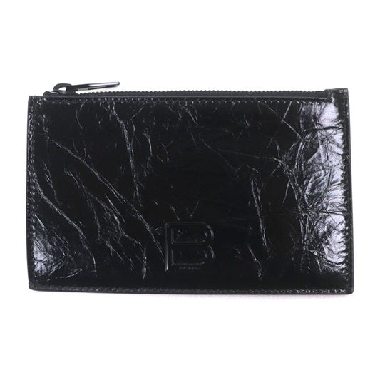 Balenciaga 766465 Crush Leather Fragment Case Card Boulder Coin Case Black