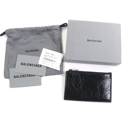 Balenciaga 766465 Crush Leather Fragment Case Card Boulder Coin Case Black