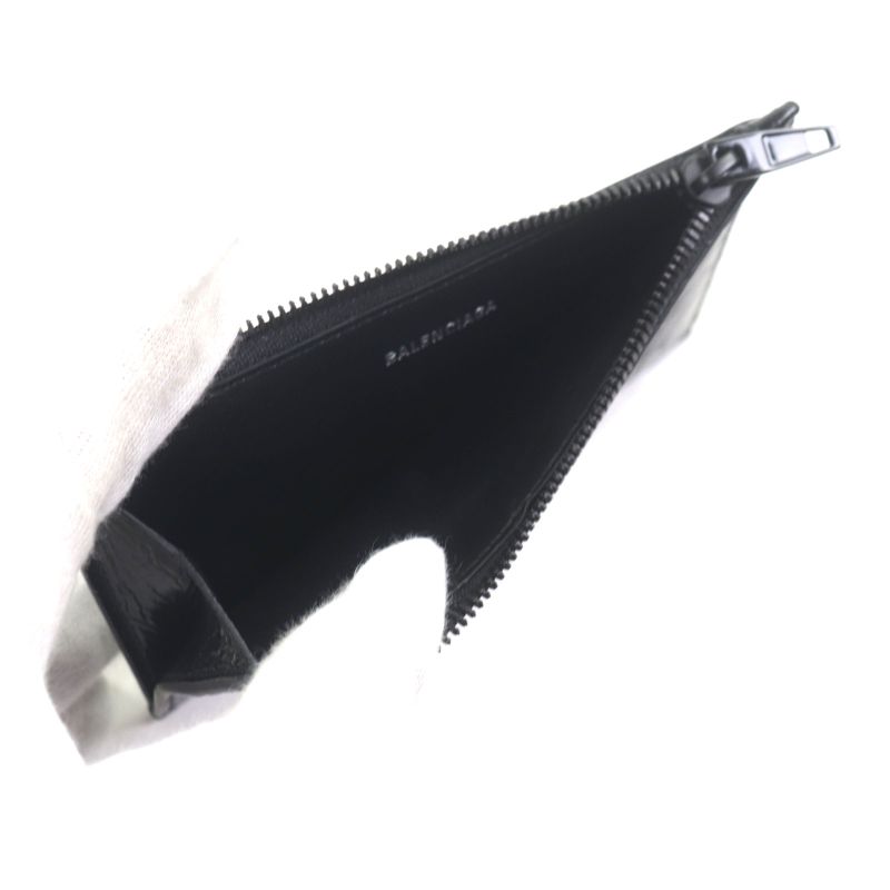 Balenciaga 766465 Crush Leather Fragment Case Card Boulder Coin Case Black