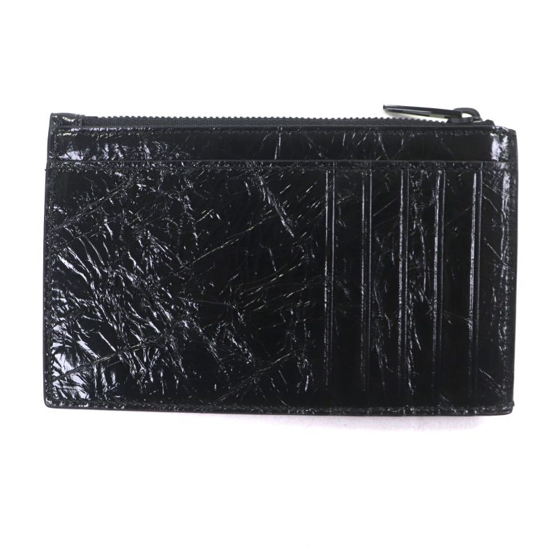 Balenciaga 766465 Crush Leather Fragment Case Card Boulder Coin Case Black