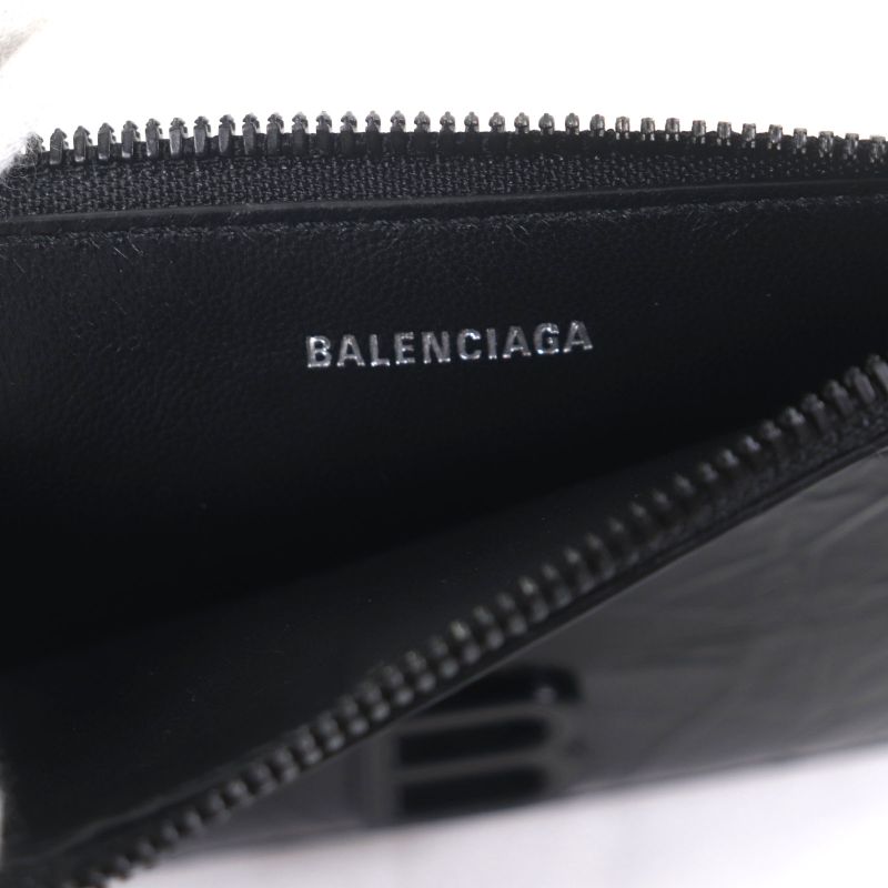 Balenciaga 766465 Crush Leather Fragment Case Card Boulder Coin Case Black