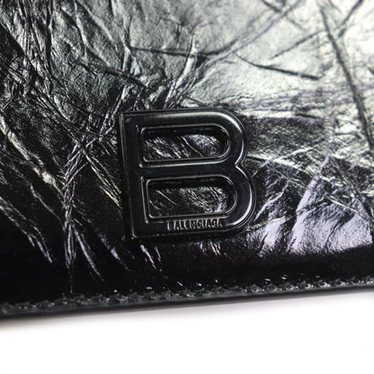 Balenciaga 766465 Crush Leather Fragment Case Card Boulder Coin Case Black