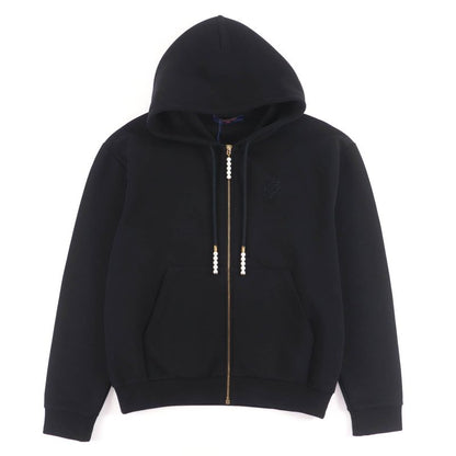 Louis Vuitton 24SS Cotton Embroidered Jersey Faux Pearl Zip Hoodie Black S With