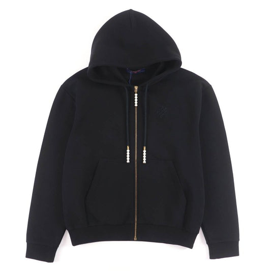 Louis Vuitton 24SS Cotton Embroidered Jersey Faux Pearl Zip Hoodie Black S With
