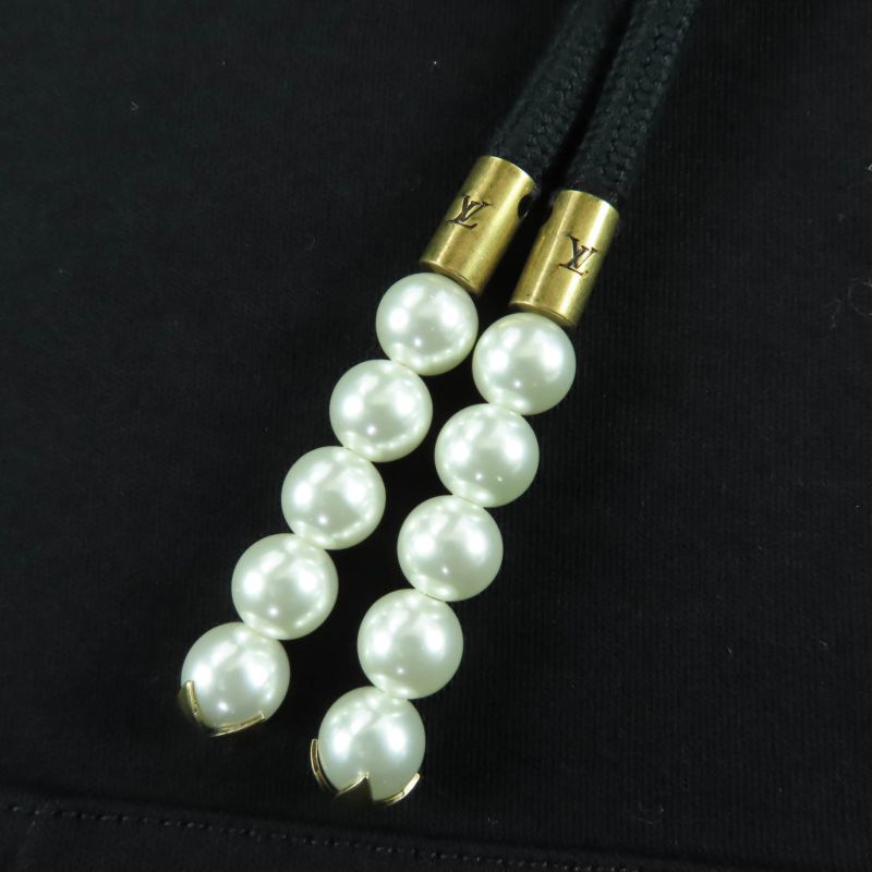 Louis Vuitton 24SS Cotton Embroidered Jersey Faux Pearl Zip Hoodie Black S With