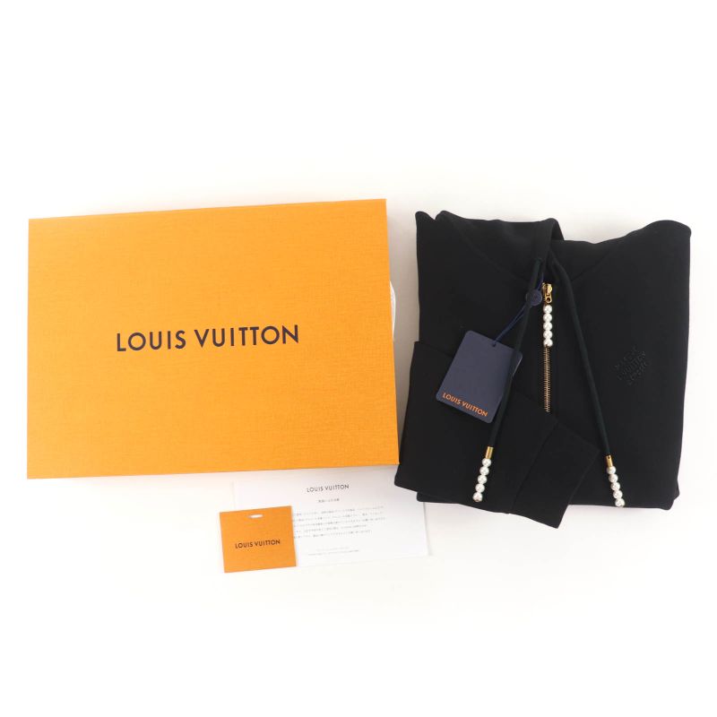 Louis Vuitton 24SS Cotton Embroidered Jersey Faux Pearl Zip Hoodie Black S With