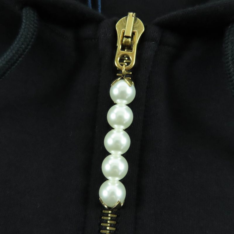 Louis Vuitton 24SS Cotton Embroidered Jersey Faux Pearl Zip Hoodie Black S With