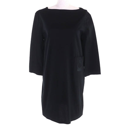 Hermes 100% Cotton Embroidered Pockets Boat Neck Tunic Dress Black 36 Made In