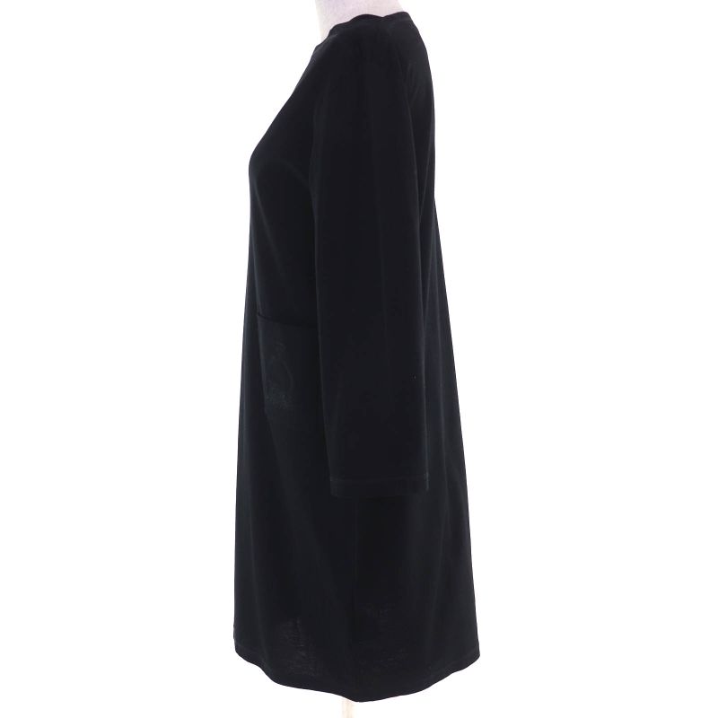 Hermes 100% Cotton Embroidered Pockets Boat Neck Tunic Dress Black 36 Made In