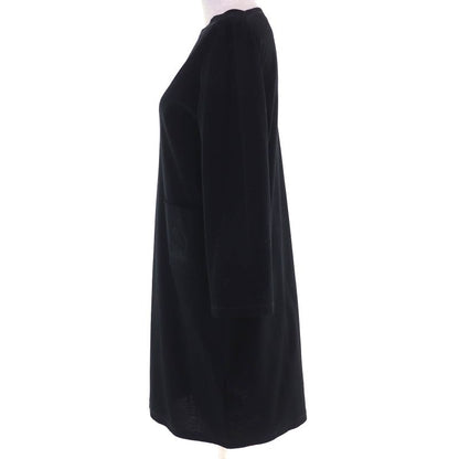 Hermes 100% Cotton Embroidered Pockets Boat Neck Tunic Dress Black 36 Made In