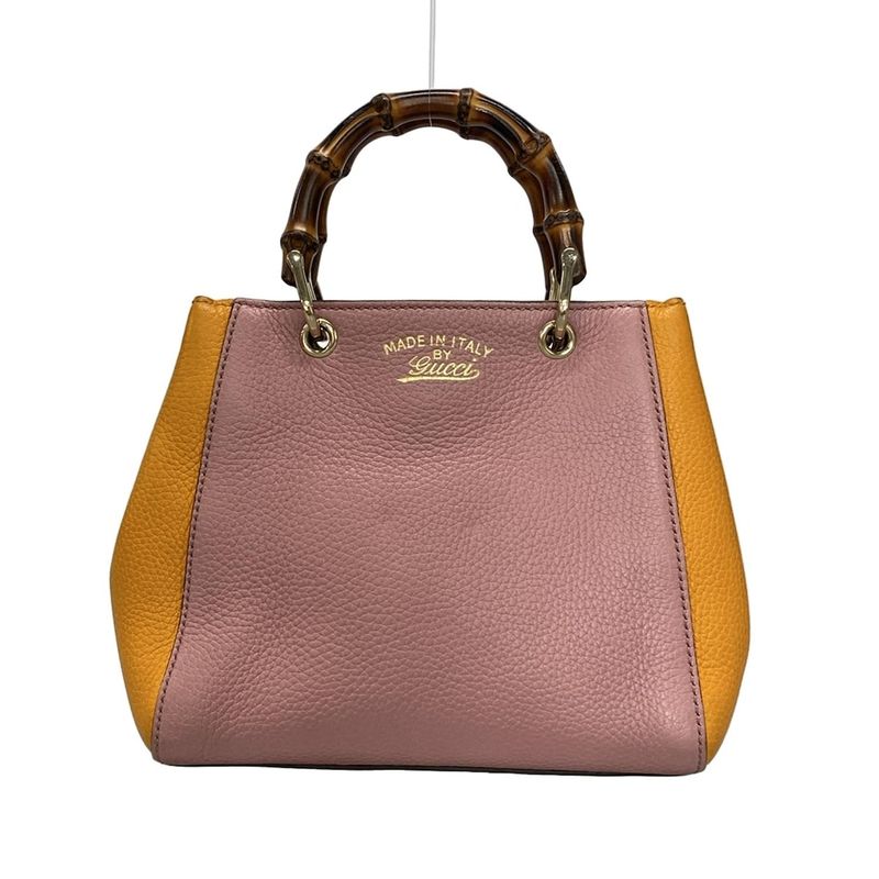 Gucci Handbag Bamboo Shopper 368823 Pink×orange Japan Exclusive/ Leather