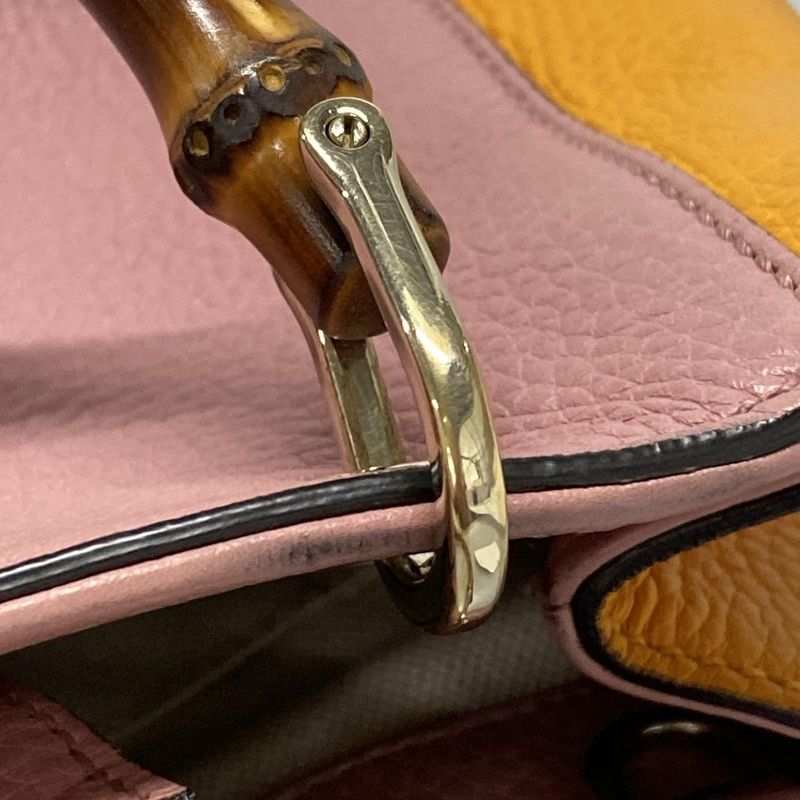 Gucci Handbag Bamboo Shopper 368823 Pink×orange Japan Exclusive/ Leather