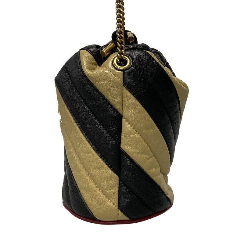 Gucci Shoulder Bag GG Marmont Mini Bucket Bag 573817 Black And Beige Chain