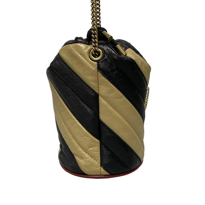 Gucci Shoulder Bag GG Marmont Mini Bucket Bag 573817 Black And Beige Chain