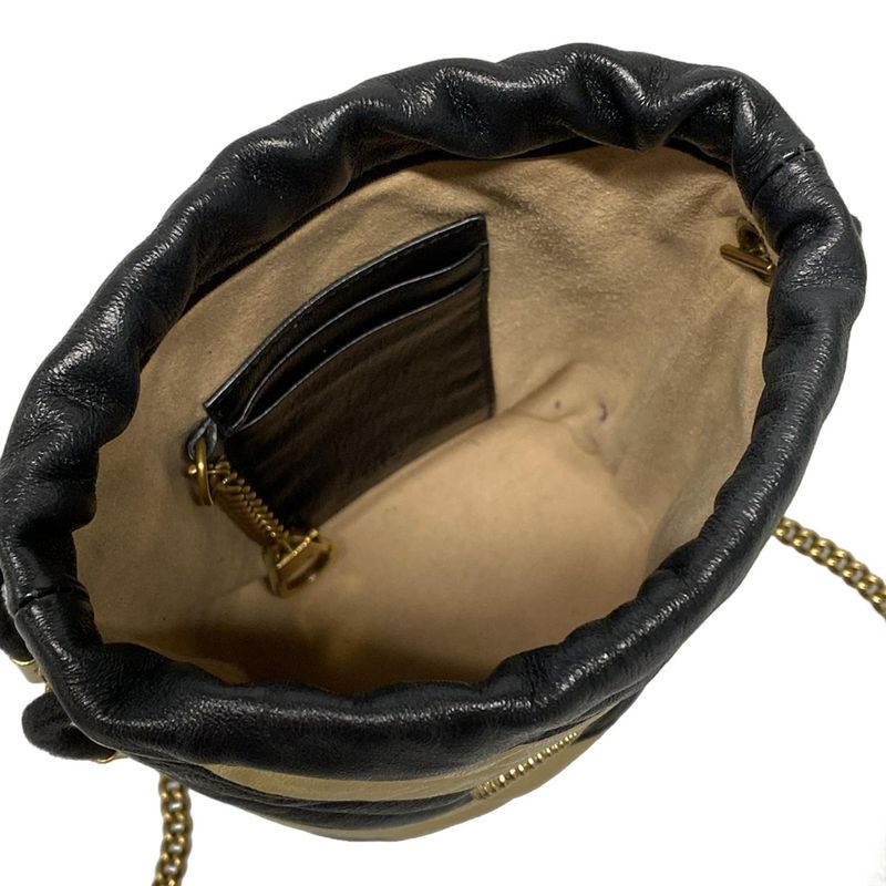 Gucci Shoulder Bag GG Marmont Mini Bucket Bag 573817 Black And Beige Chain