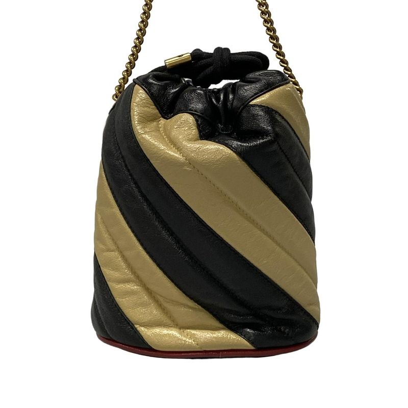 Gucci Shoulder Bag GG Marmont Mini Bucket Bag 573817 Black And Beige Chain