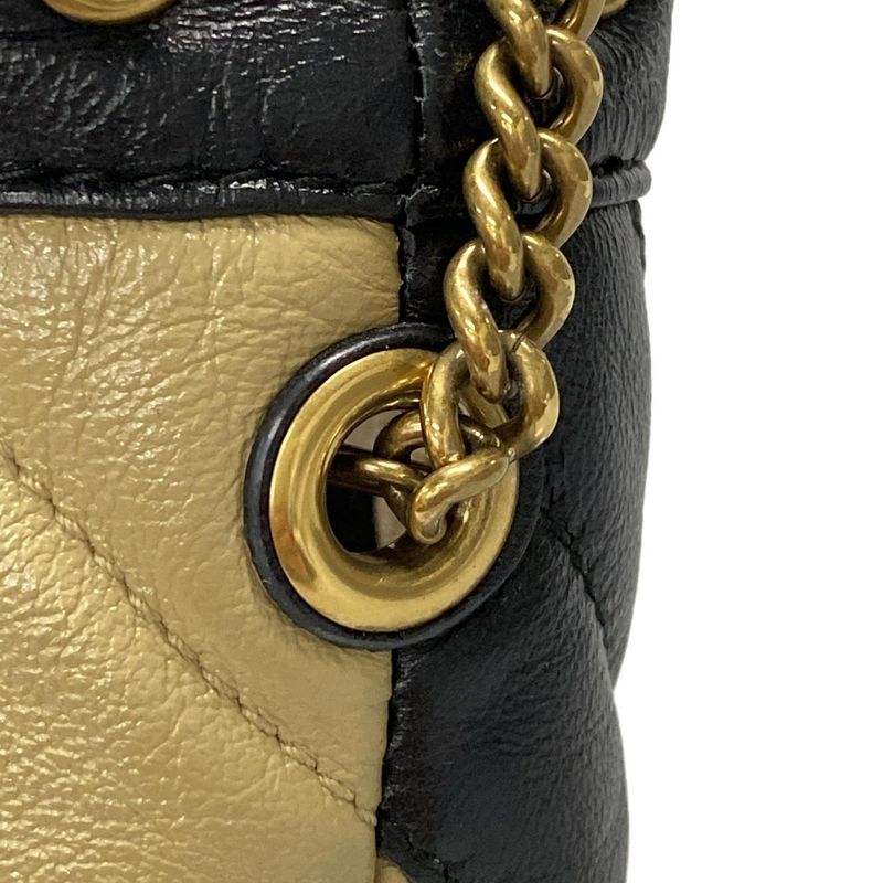 Gucci Shoulder Bag GG Marmont Mini Bucket Bag 573817 Black And Beige Chain