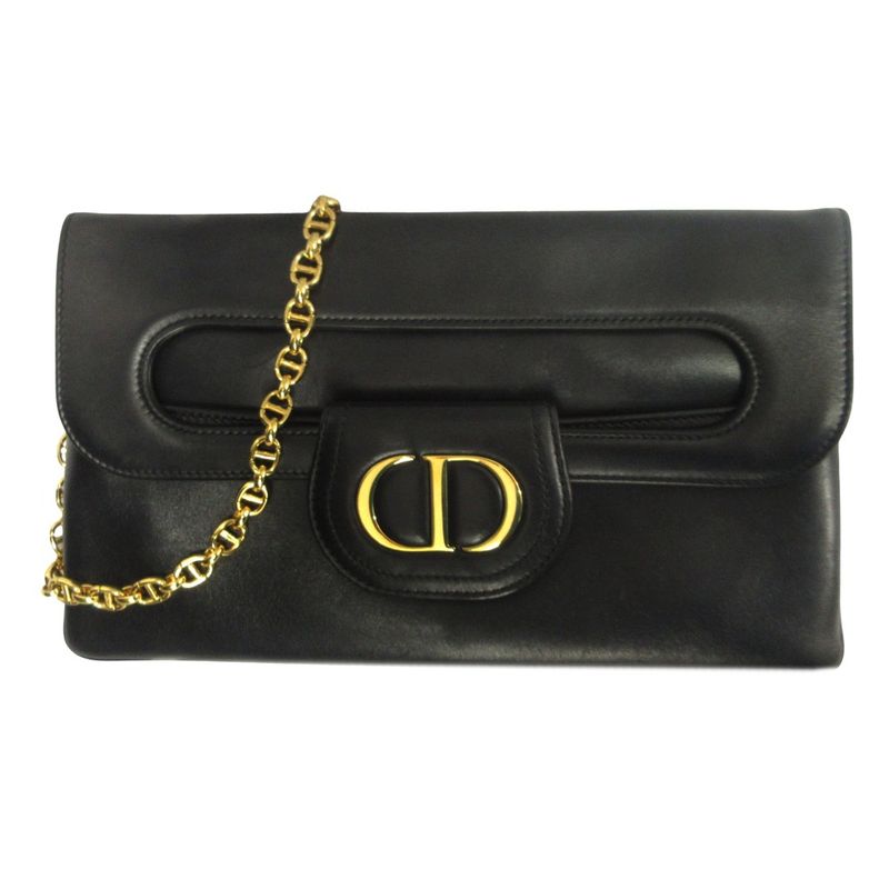 Good Christian Dior Double 2way Shoulder Bag Clutch Crossbody Calf Leather