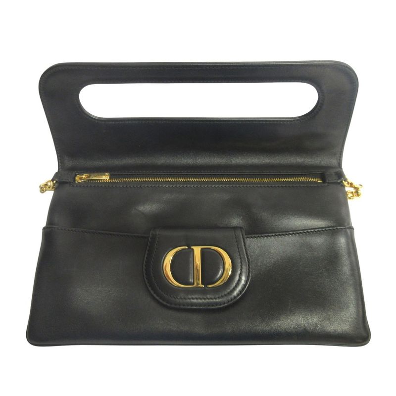 Good Christian Dior Double 2way Shoulder Bag Clutch Crossbody Calf Leather