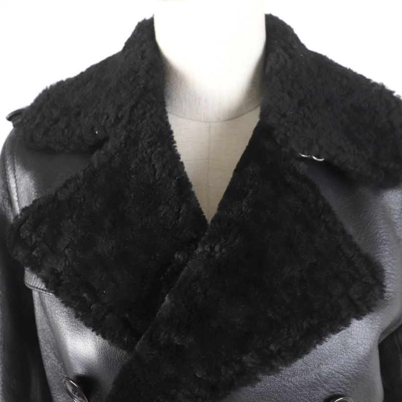 Saint Laurent Paris 625230 Mouton Leather Trench Coat Black 36 With Hanger And