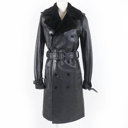 Saint Laurent Paris 625230 Mouton Leather Trench Coat Black 36 With Hanger And