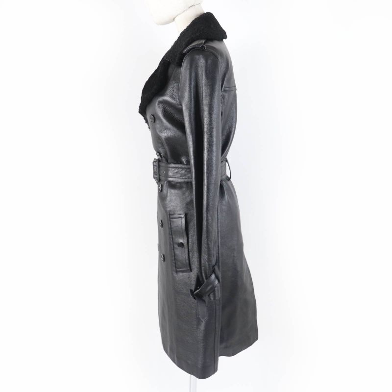 Saint Laurent Paris 625230 Mouton Leather Trench Coat Black 36 With Hanger And
